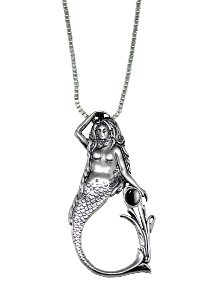 Sterling Silver Mysterious Mermaid Pendant With Hematite